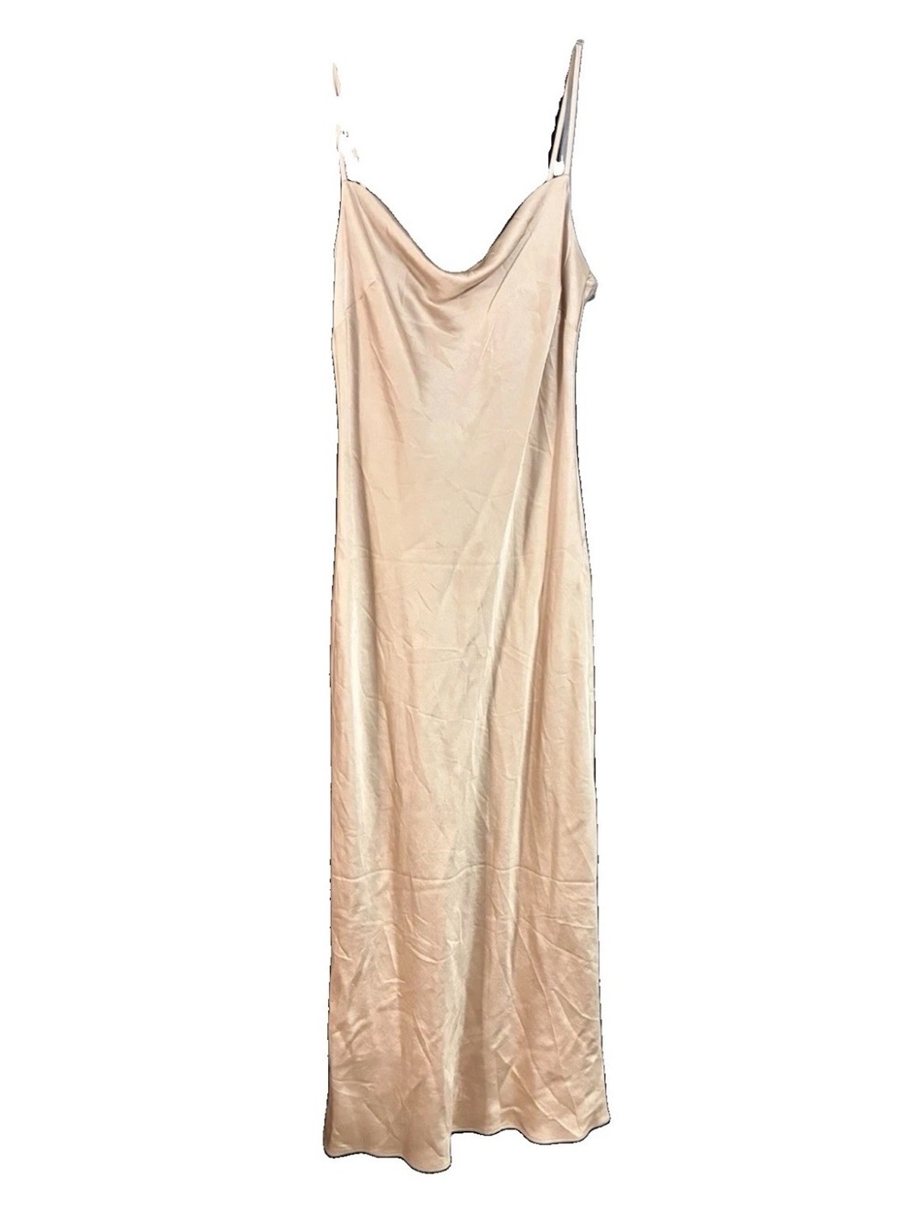 Express Women’s Size S Champagne Cowl Neck Satin Maxi Slip Dress Slit